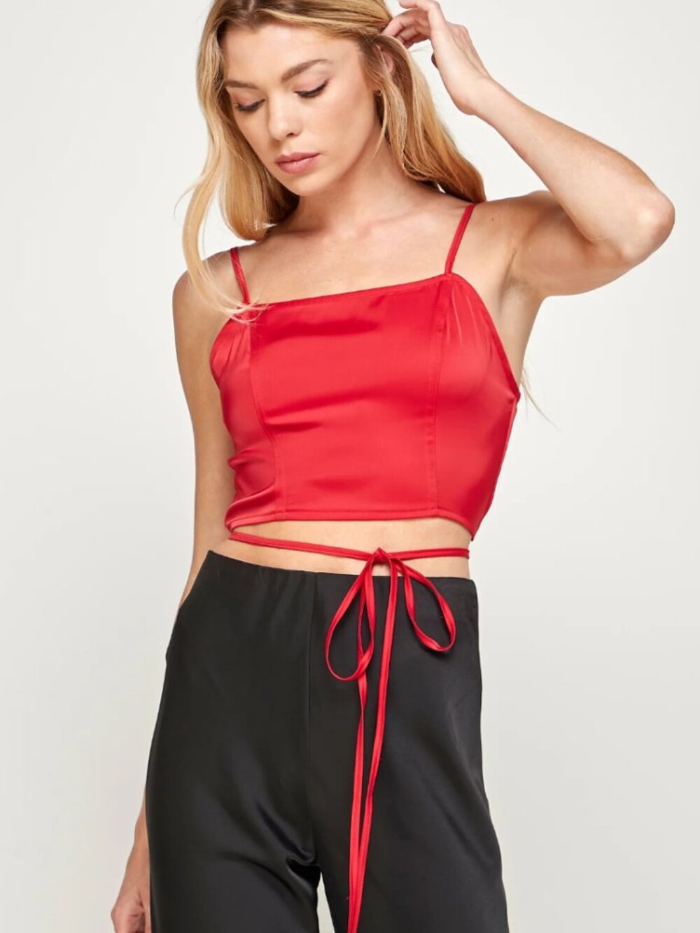 NWT Sans Souci Red Satin Corset Crop Top | Small